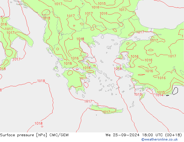 Surface pressure CMC/GEM We 25.09.2024 18 UTC