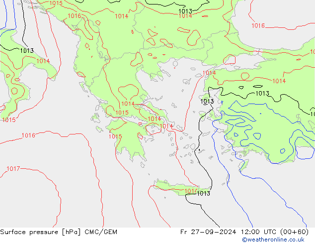 Luchtdruk (Grond) CMC/GEM vr 27.09.2024 12 UTC