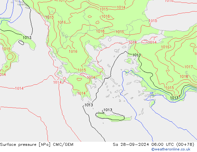 Surface pressure CMC/GEM Sa 28.09.2024 06 UTC