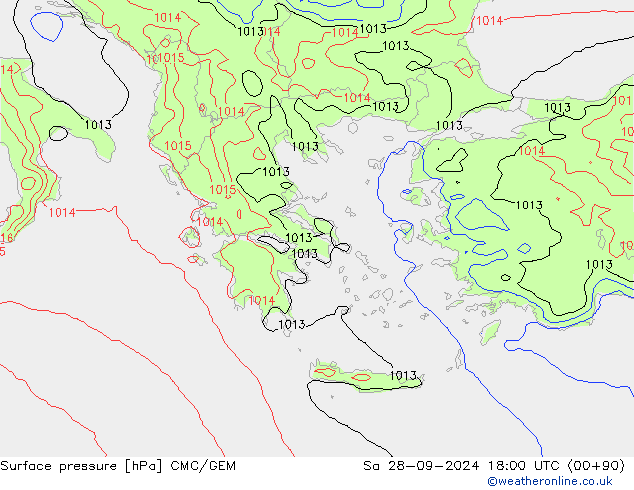 Luchtdruk (Grond) CMC/GEM za 28.09.2024 18 UTC