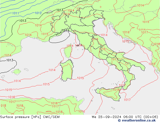 Atmosférický tlak CMC/GEM St 25.09.2024 06 UTC