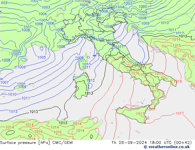 Surface pressure CMC/GEM Th 26.09.2024 18 UTC