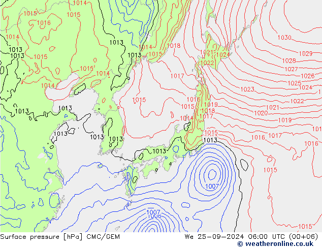 Surface pressure CMC/GEM We 25.09.2024 06 UTC