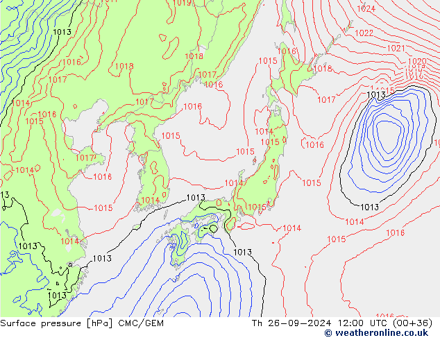 Surface pressure CMC/GEM Th 26.09.2024 12 UTC