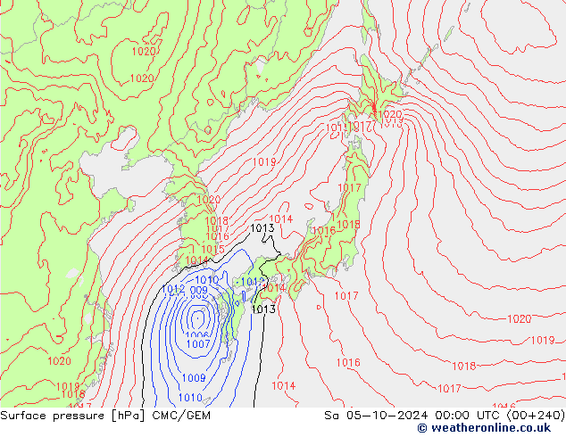 Surface pressure CMC/GEM Sa 05.10.2024 00 UTC