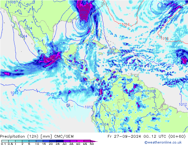 Yağış (12h) CMC/GEM Cu 27.09.2024 12 UTC