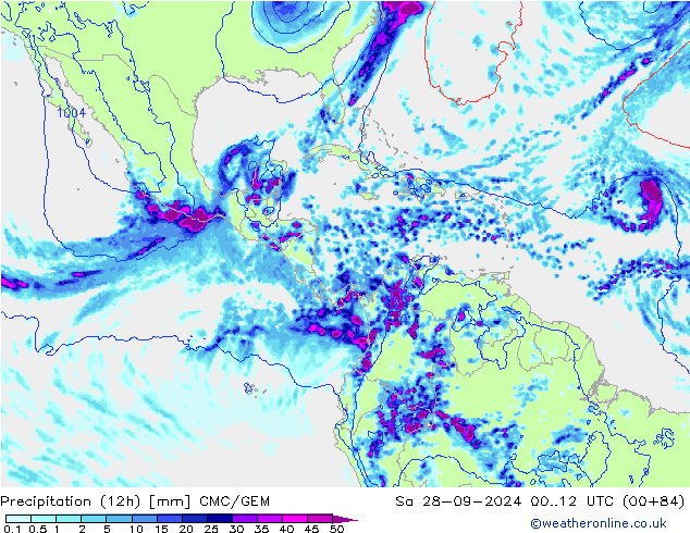 Précipitation (12h) CMC/GEM sam 28.09.2024 12 UTC