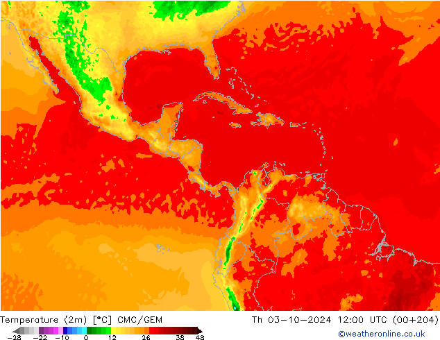 Temperature (2m) CMC/GEM Th 03.10.2024 12 UTC