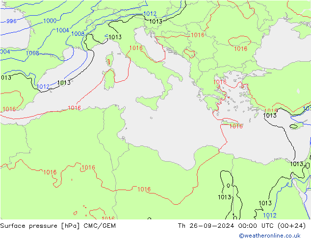 Surface pressure CMC/GEM Th 26.09.2024 00 UTC