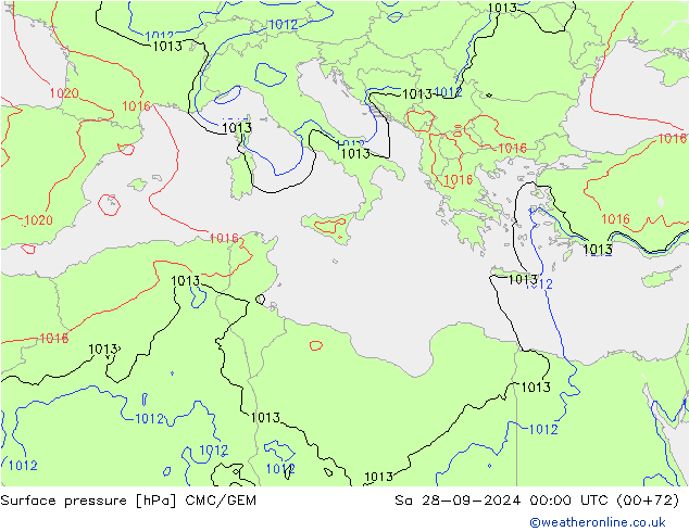 Luchtdruk (Grond) CMC/GEM za 28.09.2024 00 UTC