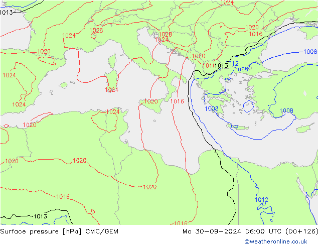 Surface pressure CMC/GEM Mo 30.09.2024 06 UTC