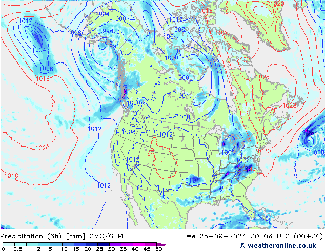 Precipitation (6h) CMC/GEM St 25.09.2024 06 UTC