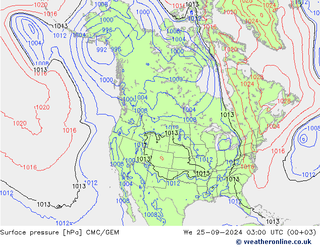 Surface pressure CMC/GEM We 25.09.2024 03 UTC