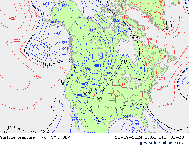 Surface pressure CMC/GEM Th 26.09.2024 06 UTC