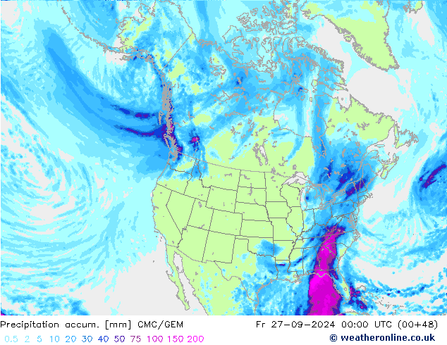 Precipitation accum. CMC/GEM Pá 27.09.2024 00 UTC