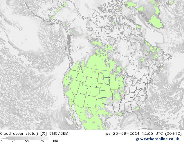 Nubi (totali) CMC/GEM mer 25.09.2024 12 UTC