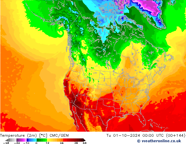 Temperatura (2m) CMC/GEM Ter 01.10.2024 00 UTC