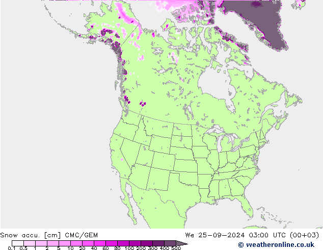 Snow accu. CMC/GEM St 25.09.2024 03 UTC