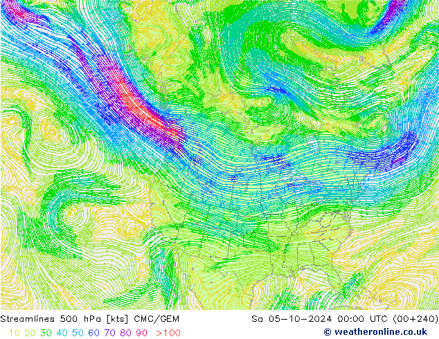 Streamlines 500 hPa CMC/GEM So 05.10.2024 00 UTC