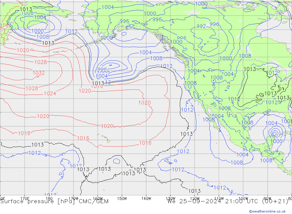 Atmosférický tlak CMC/GEM St 25.09.2024 21 UTC