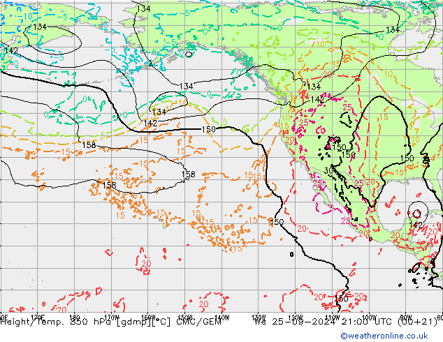 Yükseklik/Sıc. 850 hPa CMC/GEM Çar 25.09.2024 21 UTC