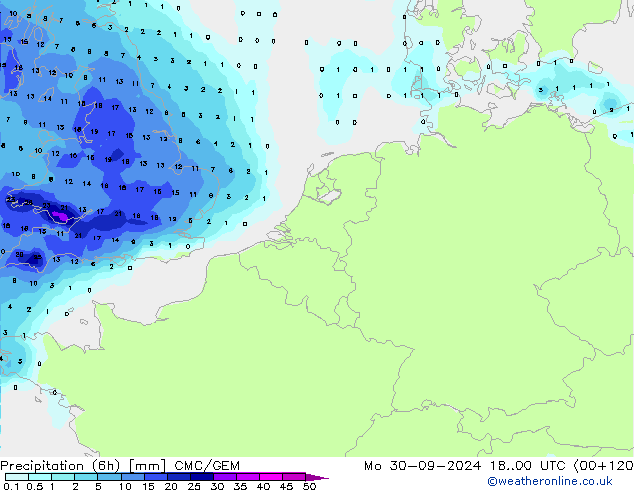 Precipitação (6h) CMC/GEM Seg 30.09.2024 00 UTC