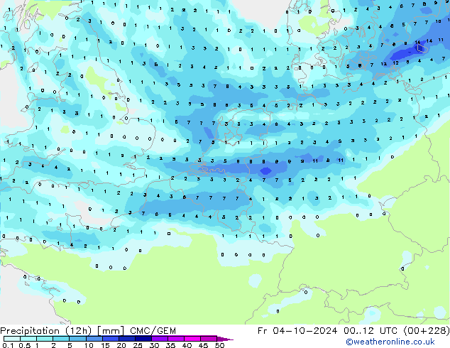 Precipitation (12h) CMC/GEM Pá 04.10.2024 12 UTC