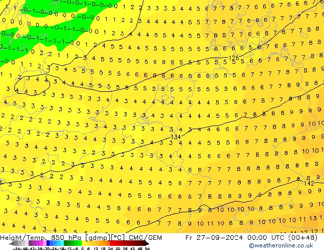 Height/Temp. 850 hPa CMC/GEM Fr 27.09.2024 00 UTC