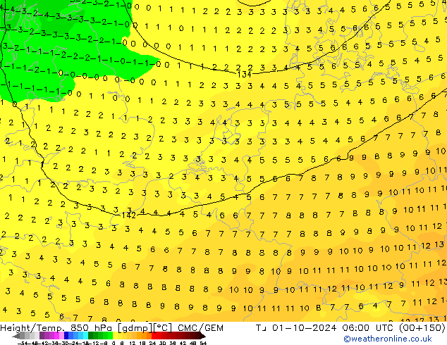 Height/Temp. 850 hPa CMC/GEM wto. 01.10.2024 06 UTC