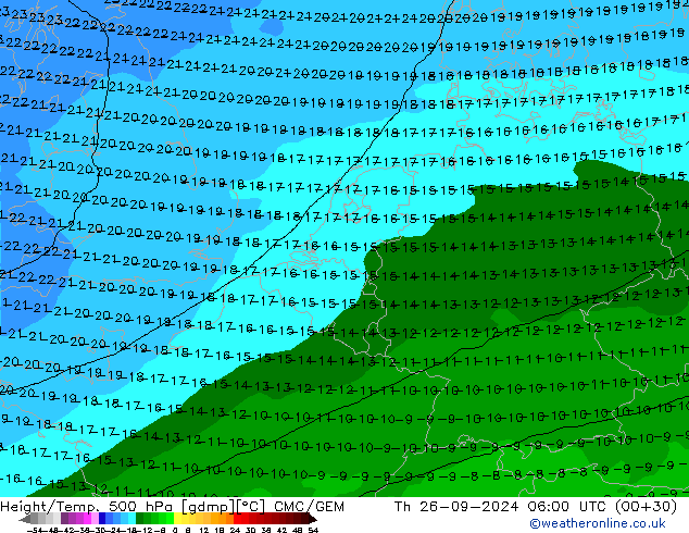 Height/Temp. 500 hPa CMC/GEM Qui 26.09.2024 06 UTC