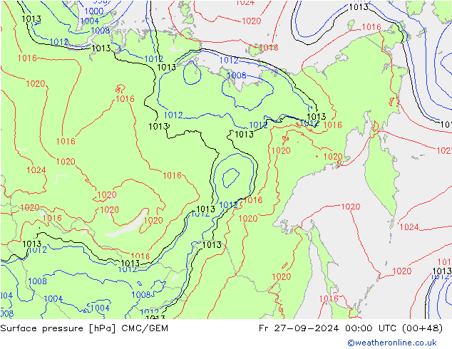 Surface pressure CMC/GEM Fr 27.09.2024 00 UTC