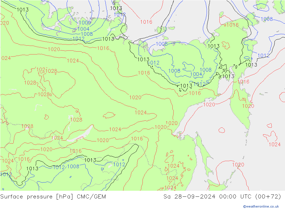 Atmosférický tlak CMC/GEM So 28.09.2024 00 UTC