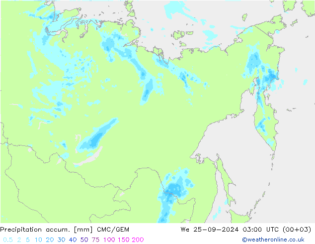 Totale neerslag CMC/GEM wo 25.09.2024 03 UTC