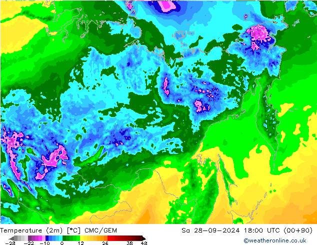 Temperature (2m) CMC/GEM Sa 28.09.2024 18 UTC