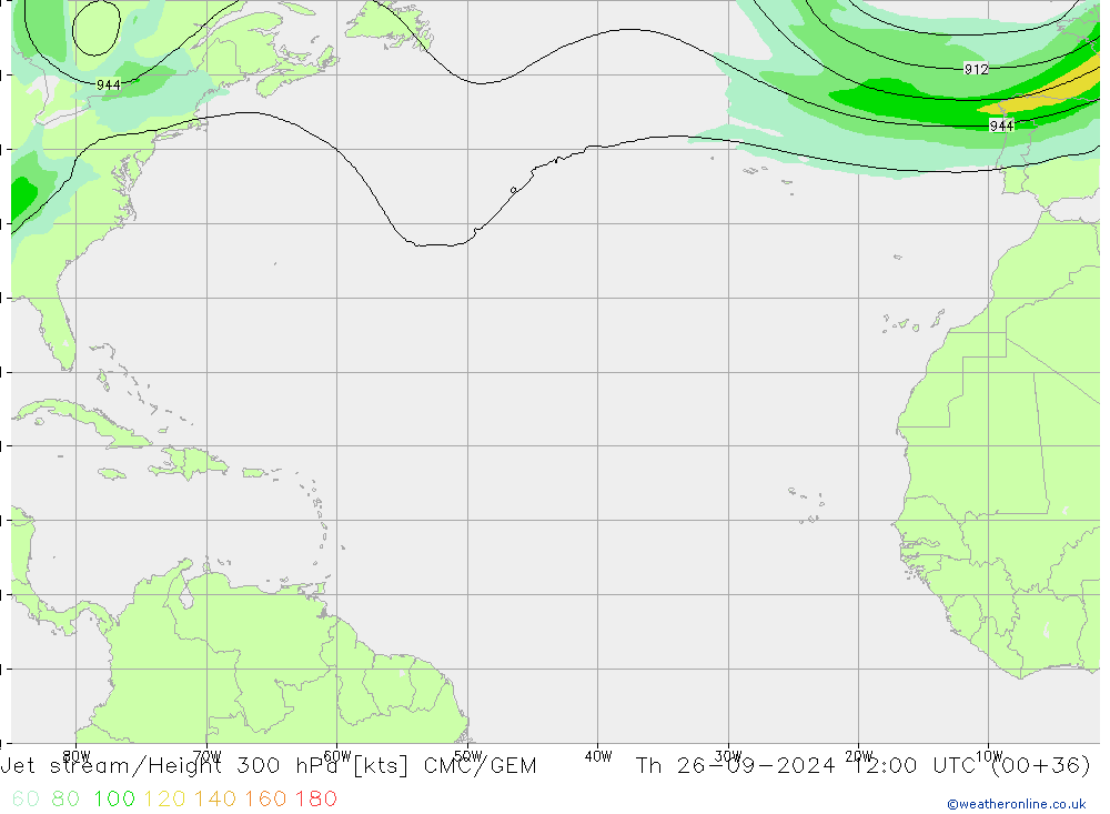 Jet stream/Height 300 hPa CMC/GEM Th 26.09.2024 12 UTC