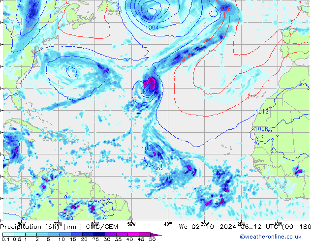 Precipitation (6h) CMC/GEM St 02.10.2024 12 UTC