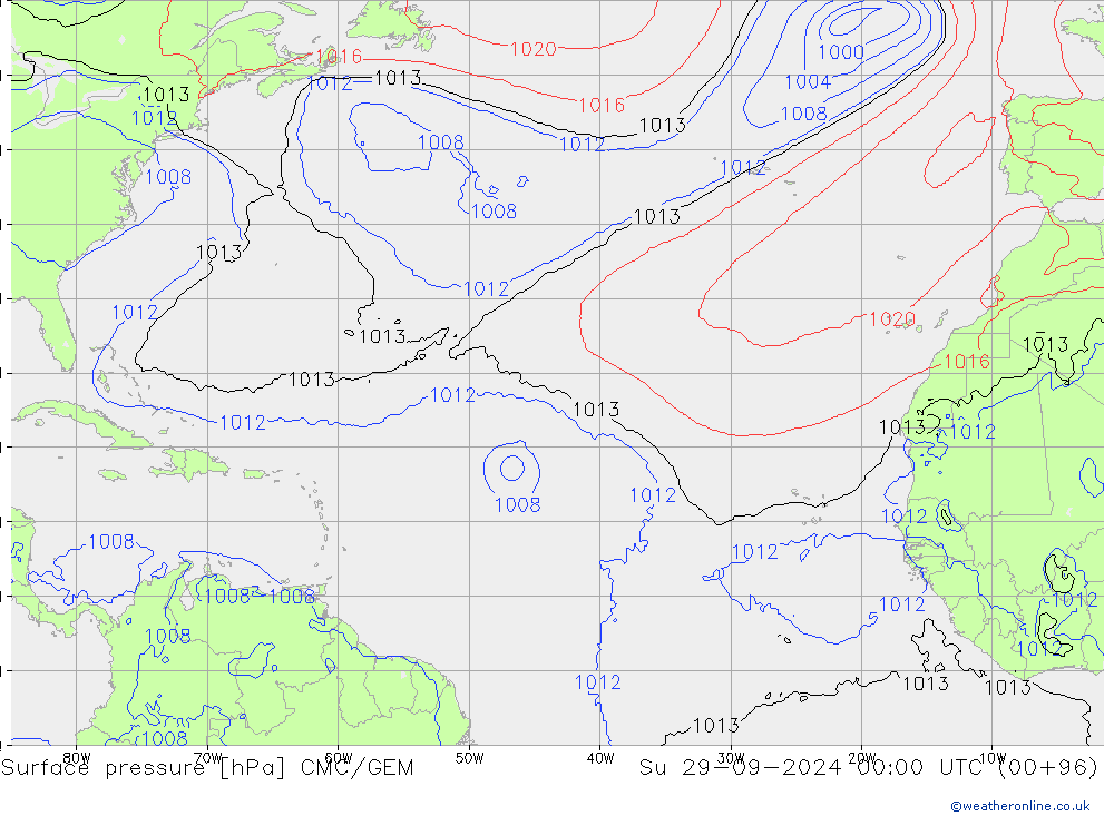 Pressione al suolo CMC/GEM dom 29.09.2024 00 UTC