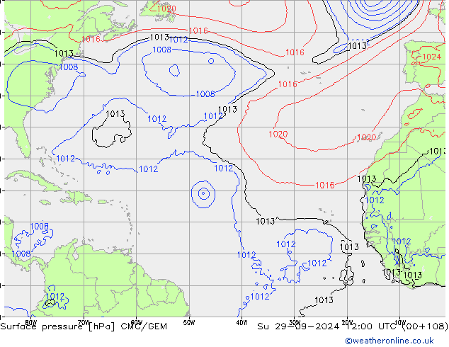 Pressione al suolo CMC/GEM dom 29.09.2024 12 UTC