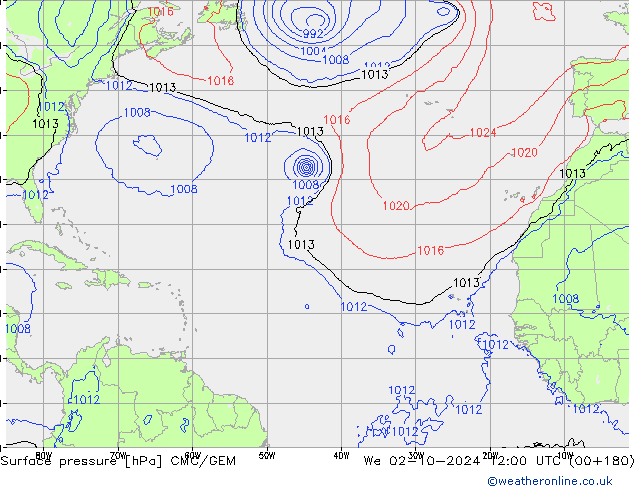 Surface pressure CMC/GEM We 02.10.2024 12 UTC