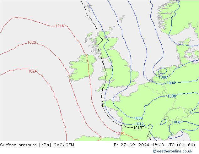 Surface pressure CMC/GEM Fr 27.09.2024 18 UTC