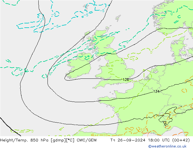 Yükseklik/Sıc. 850 hPa CMC/GEM Per 26.09.2024 18 UTC