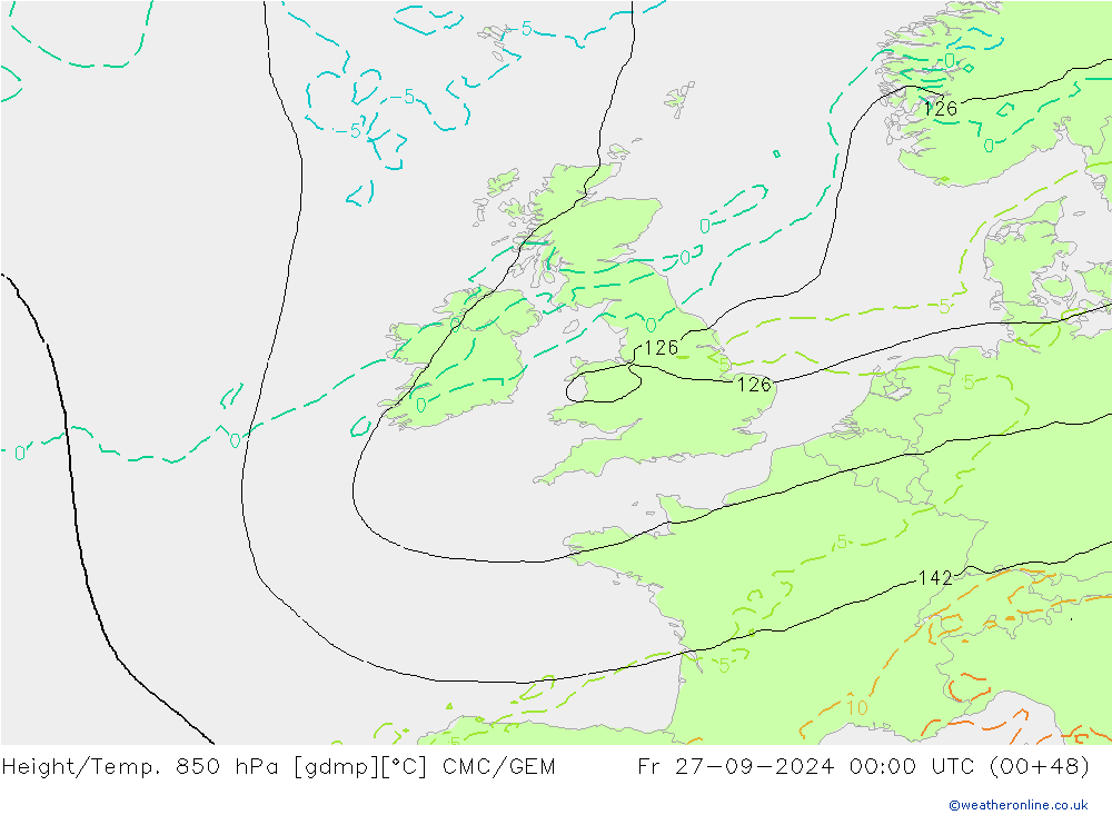 Height/Temp. 850 hPa CMC/GEM Fr 27.09.2024 00 UTC