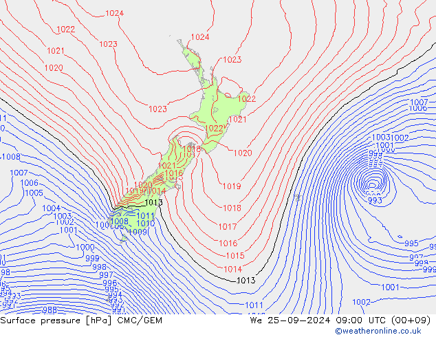 pression de l'air CMC/GEM mer 25.09.2024 09 UTC