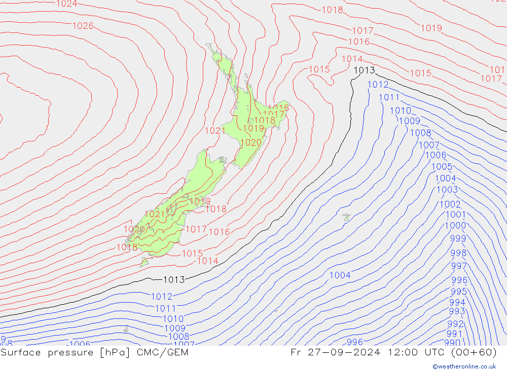 Surface pressure CMC/GEM Fr 27.09.2024 12 UTC