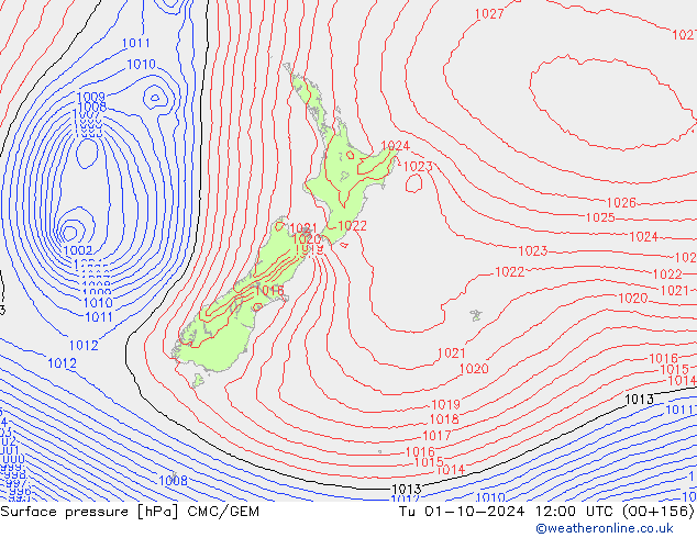 Surface pressure CMC/GEM Tu 01.10.2024 12 UTC