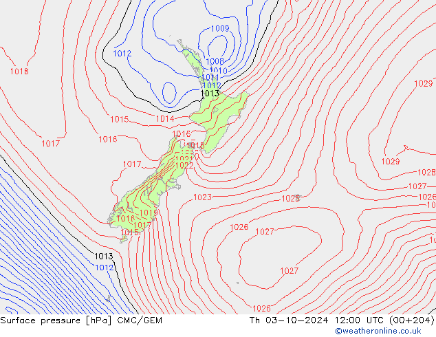 Surface pressure CMC/GEM Th 03.10.2024 12 UTC