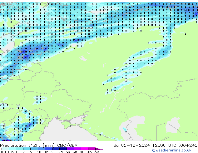 Precipitation (12h) CMC/GEM So 05.10.2024 00 UTC