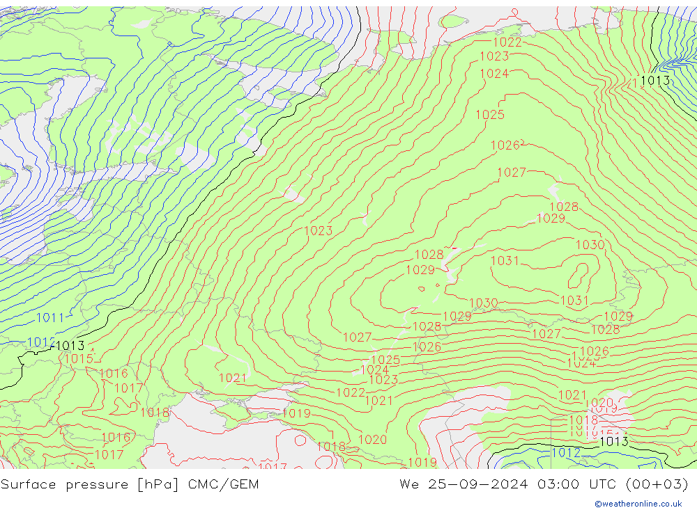 Pressione al suolo CMC/GEM mer 25.09.2024 03 UTC