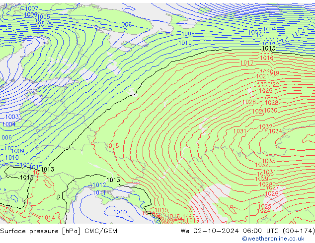 Pressione al suolo CMC/GEM mer 02.10.2024 06 UTC