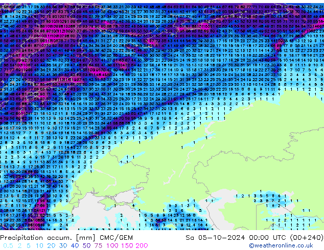 Precipitation accum. CMC/GEM Sa 05.10.2024 00 UTC